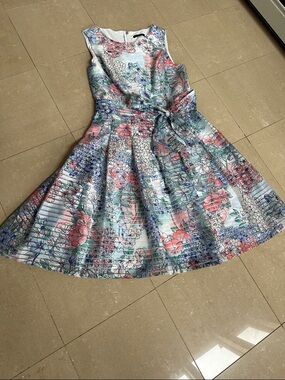 Tommy Hilfiger Floral Fit-and-Flare Midi Dress in White, Pink, Blue